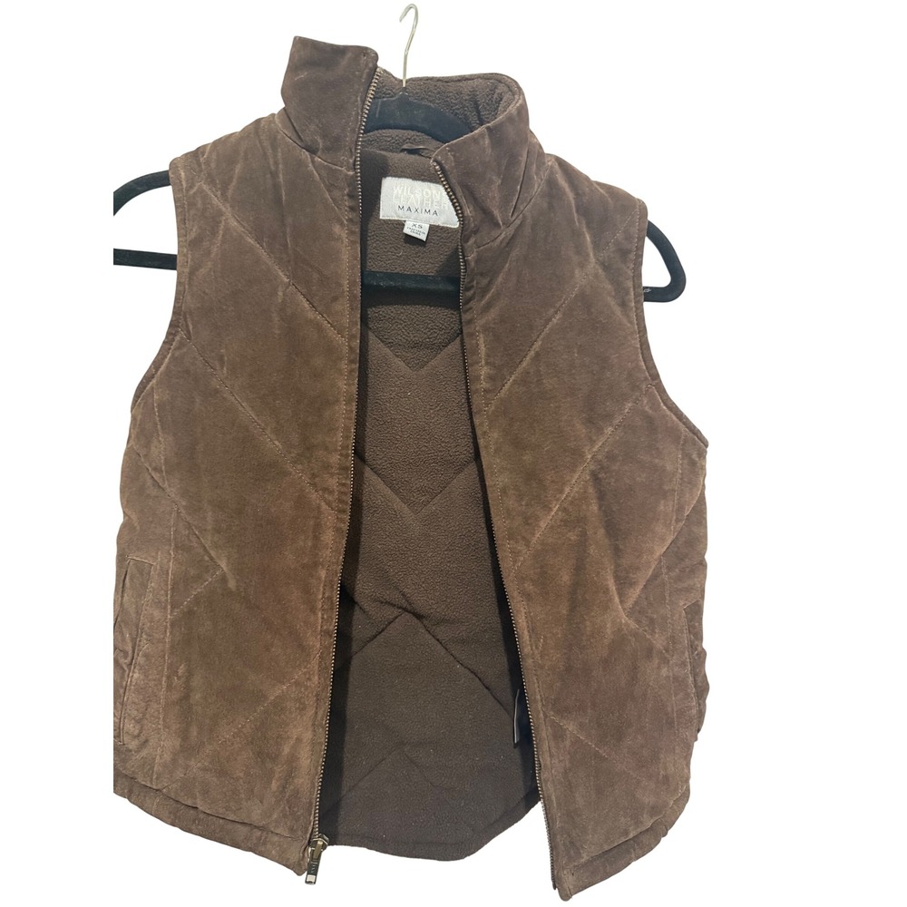 Wilson Leather Maxima Quilted Vest Brown Zip Up Stand Collar Women's XS